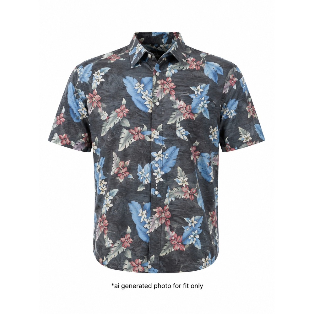 Washable SILK Floral Tropical Button Front Shirt Men Large Grey Blue‎ Pink